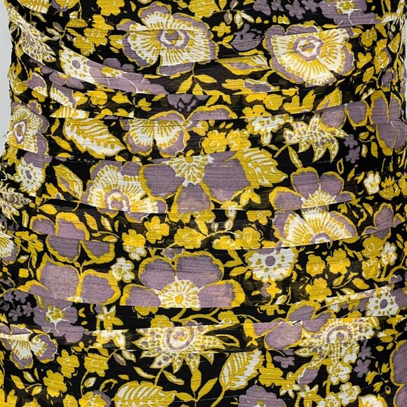 Zara Womens One Shoulder Floral Ruched Bodycon Mini Dress Yellow Purple Small - Picture 6 of 12